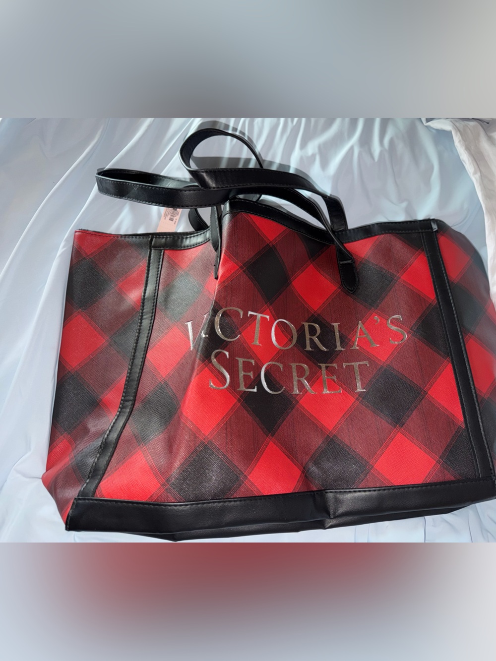 Victoria's Secret Red and Black Plaid Tote with Logo
